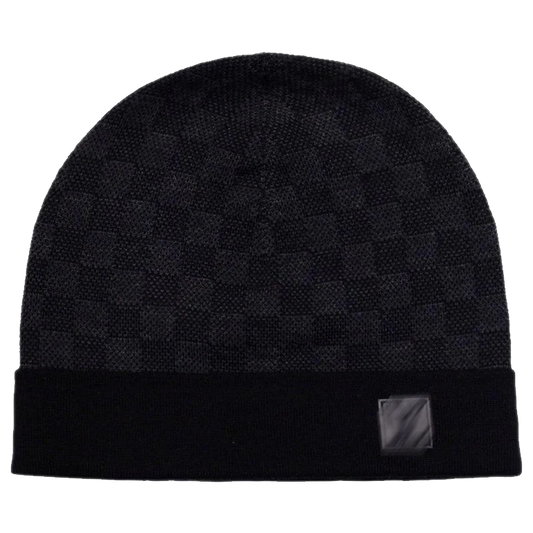 CHEQUERED BEANIE - DARK GREY